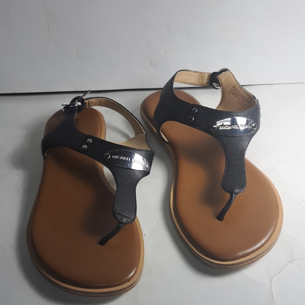 Michael Kors Black and Brown T-Strap Sandals